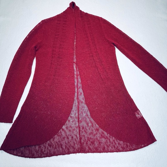 Eileen Fisher Red Open Front Draped Cardigan Lightweight Sz Medium Linen - Picture 1 of 16
